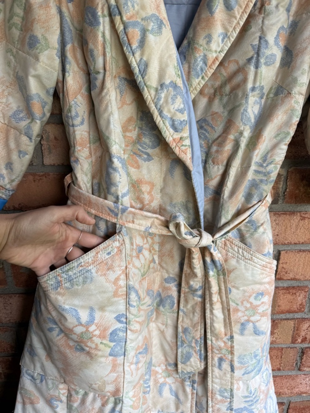 Vintage Eddie Bauer Goose Down Floral Print Full Length Quilted House Coat Robe - Picture 3 of 9